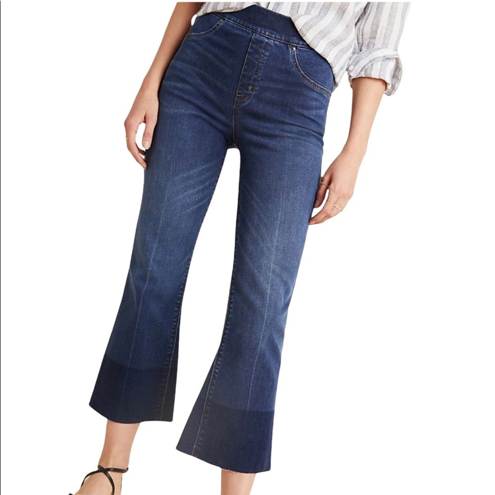 NEW Spanx Flare Jeans XS Blue Ombre Dip Dye Pull On Stretch High Rise Boho